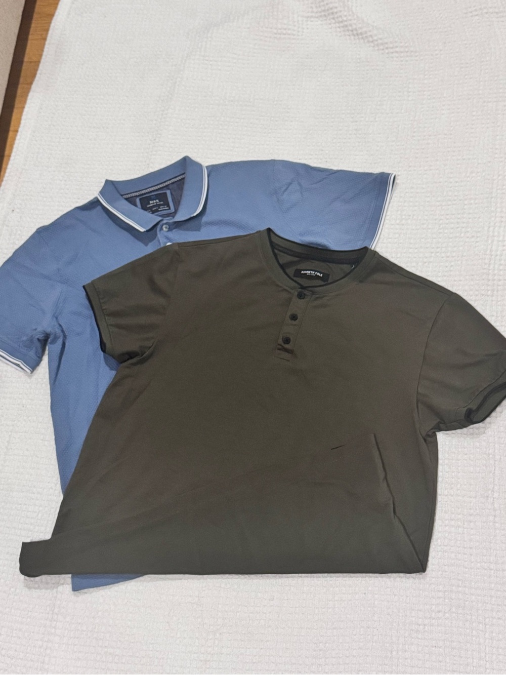 Men's Olive Henley Short Sleeve Shirt & blue polo large